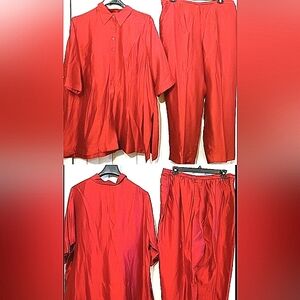 Venezia Red Silk Blend Pant Set